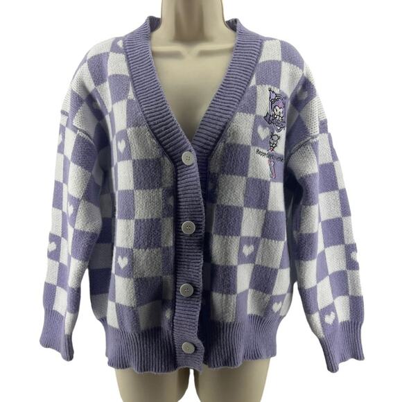 Kuromi Cinnamoroll My Melody Pompompurin Lavender Check Cardigan One Size - Picture 1 of 4